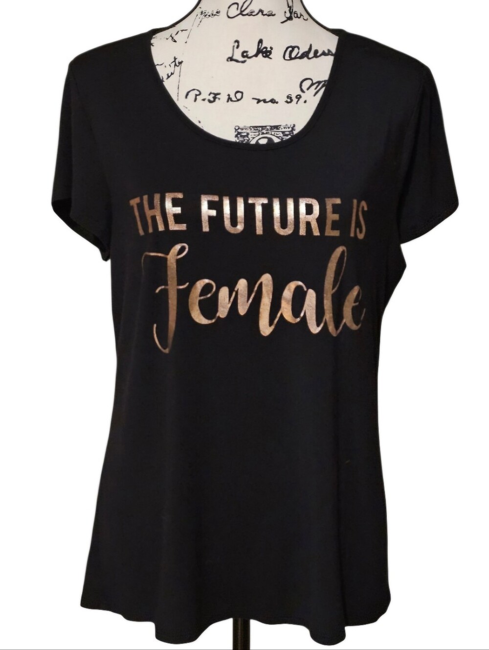 The Future Is Female Short Sleeve Tee - Black with Rose Gold Script